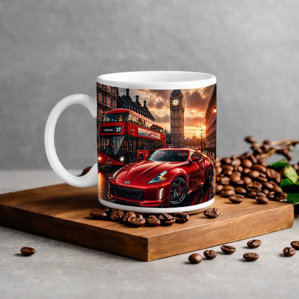 Nissan 370Z Red London Big Ben Street – Mugs