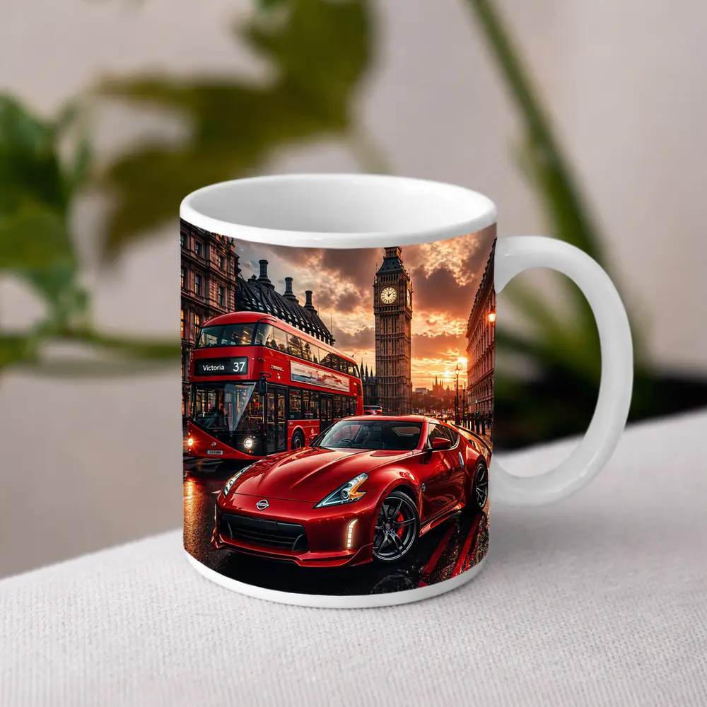 Nissan 370Z Red London Big Ben Street – Mugs