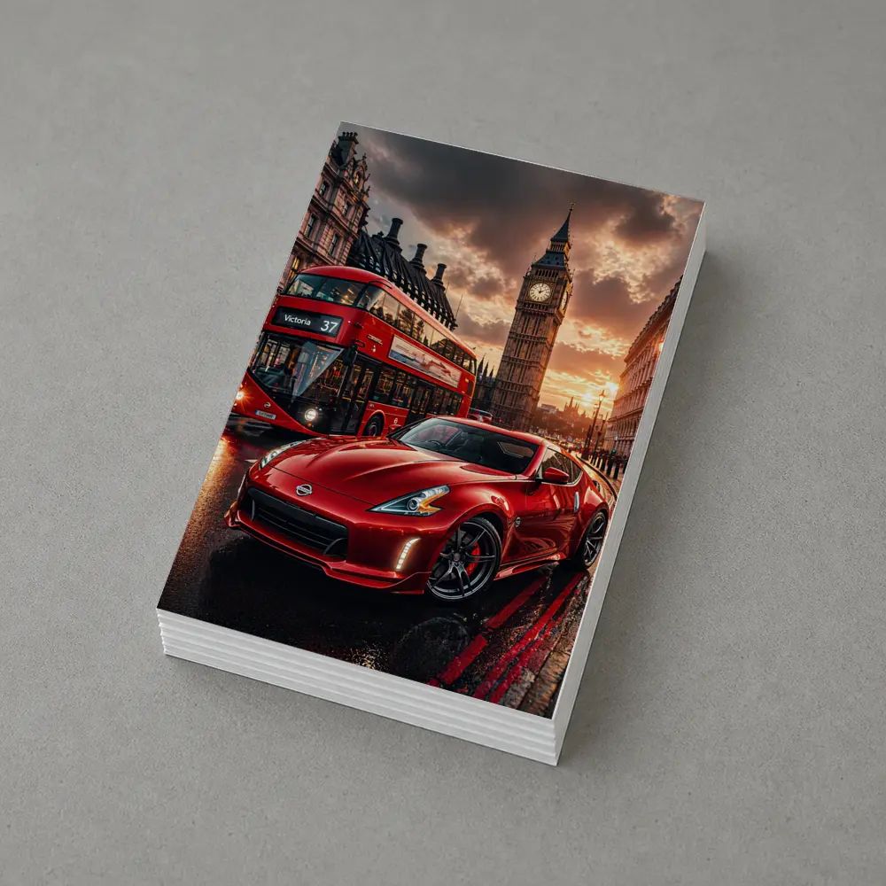 Nissan 370Z Red London Big Ben Street – Postcards