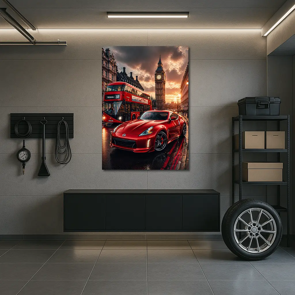Nissan 370Z Red London Big Ben Street – Wall Art