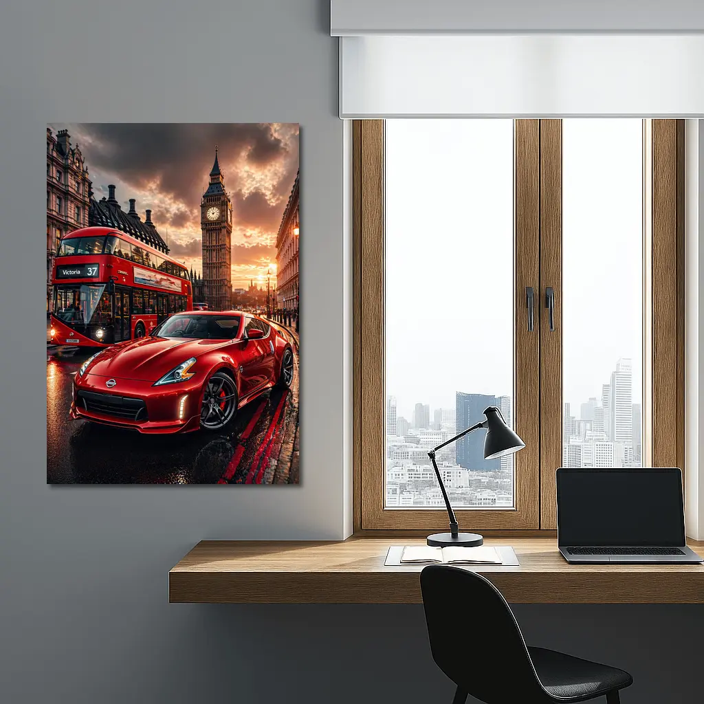 Nissan 370Z Red London Big Ben Street – Wall Art