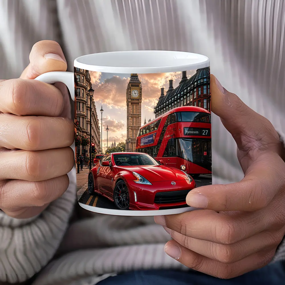 Nissan 370Z Red Sports Car London Street – Mugs