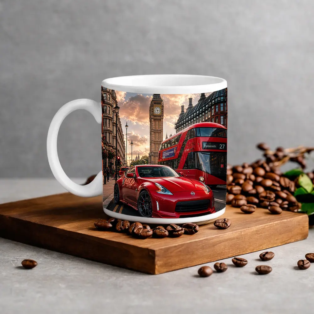 Nissan 370Z Red Sports Car London Street – Mugs