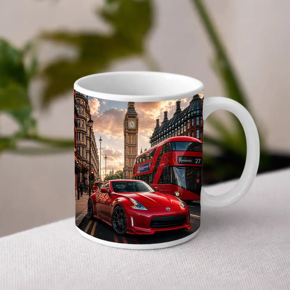 Nissan 370Z Red Sports Car London Street – Mugs