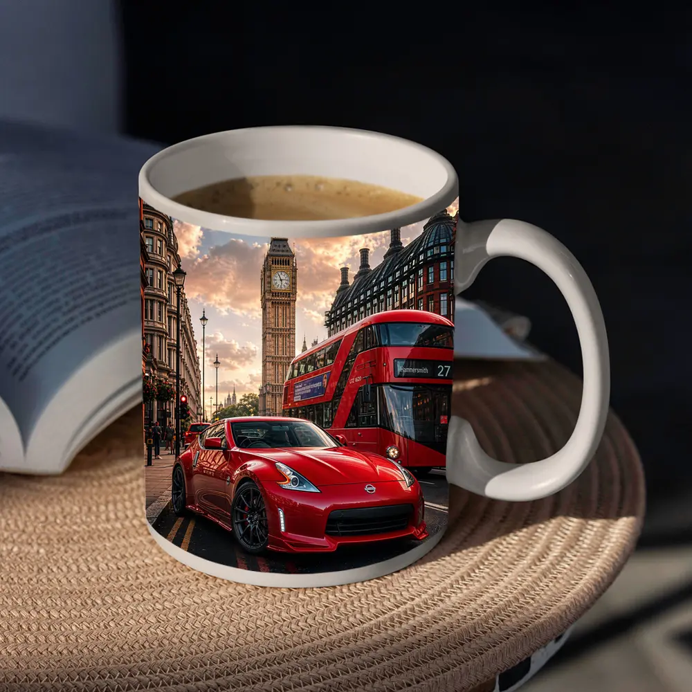 Nissan 370Z Red Sports Car London Street – Mugs