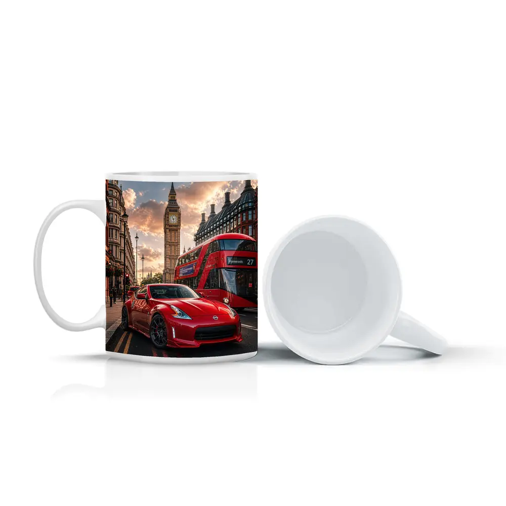 Nissan 370Z Red Sports Car London Street – Mugs