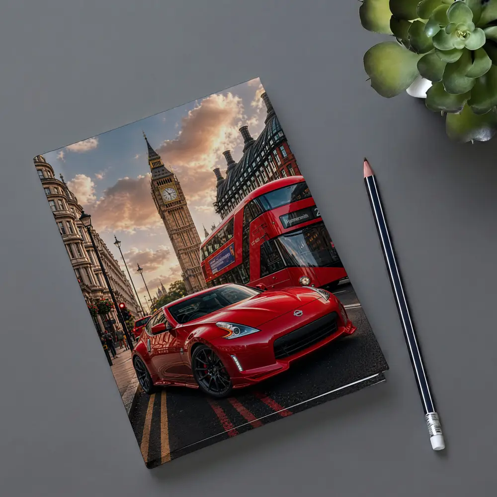Nissan 370Z Red Sports Car London Street – Notebooks