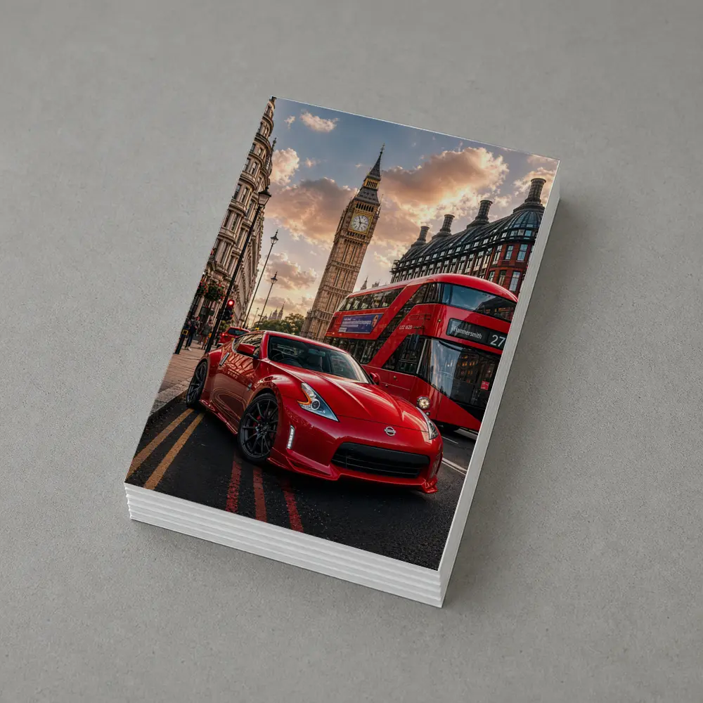 Nissan 370Z Red Sports Car London Street – Postcards