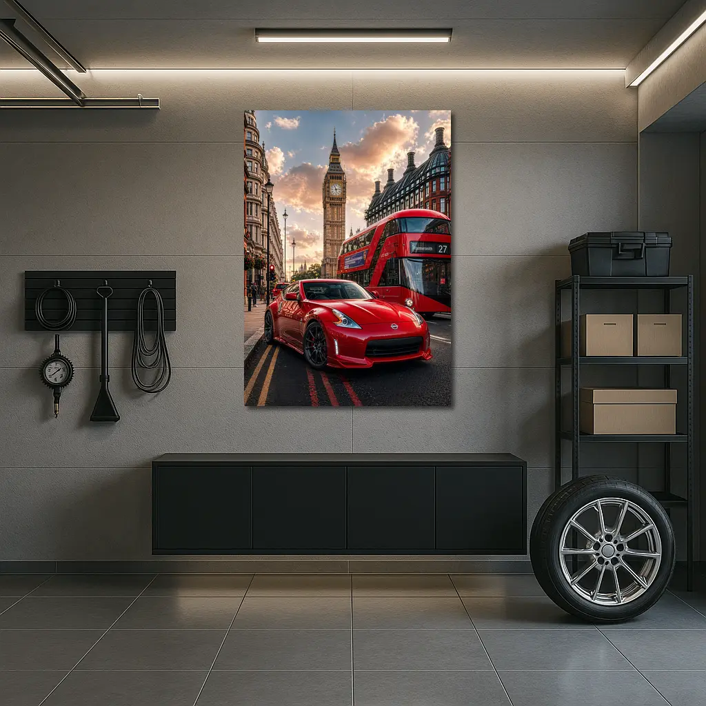 Nissan 370Z Red Sports Car London Street – Wall Art