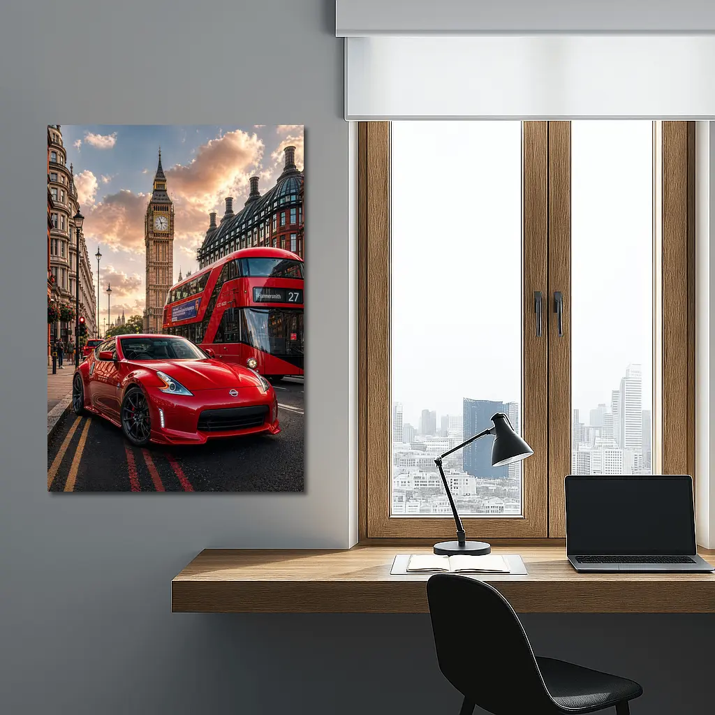 Nissan 370Z Red Sports Car London Street – Wall Art