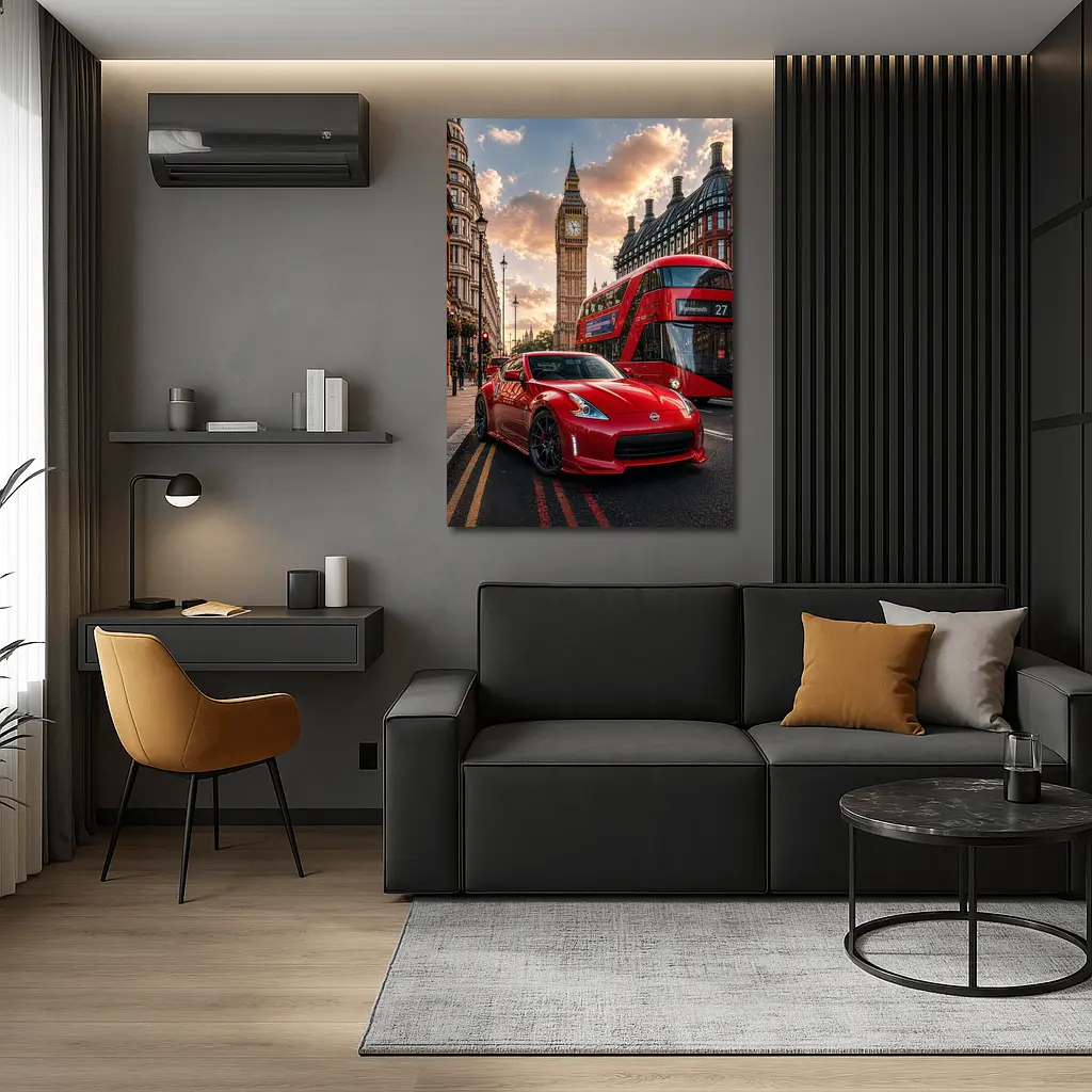 Nissan 370Z Red Sports Car London Street – Wall Art