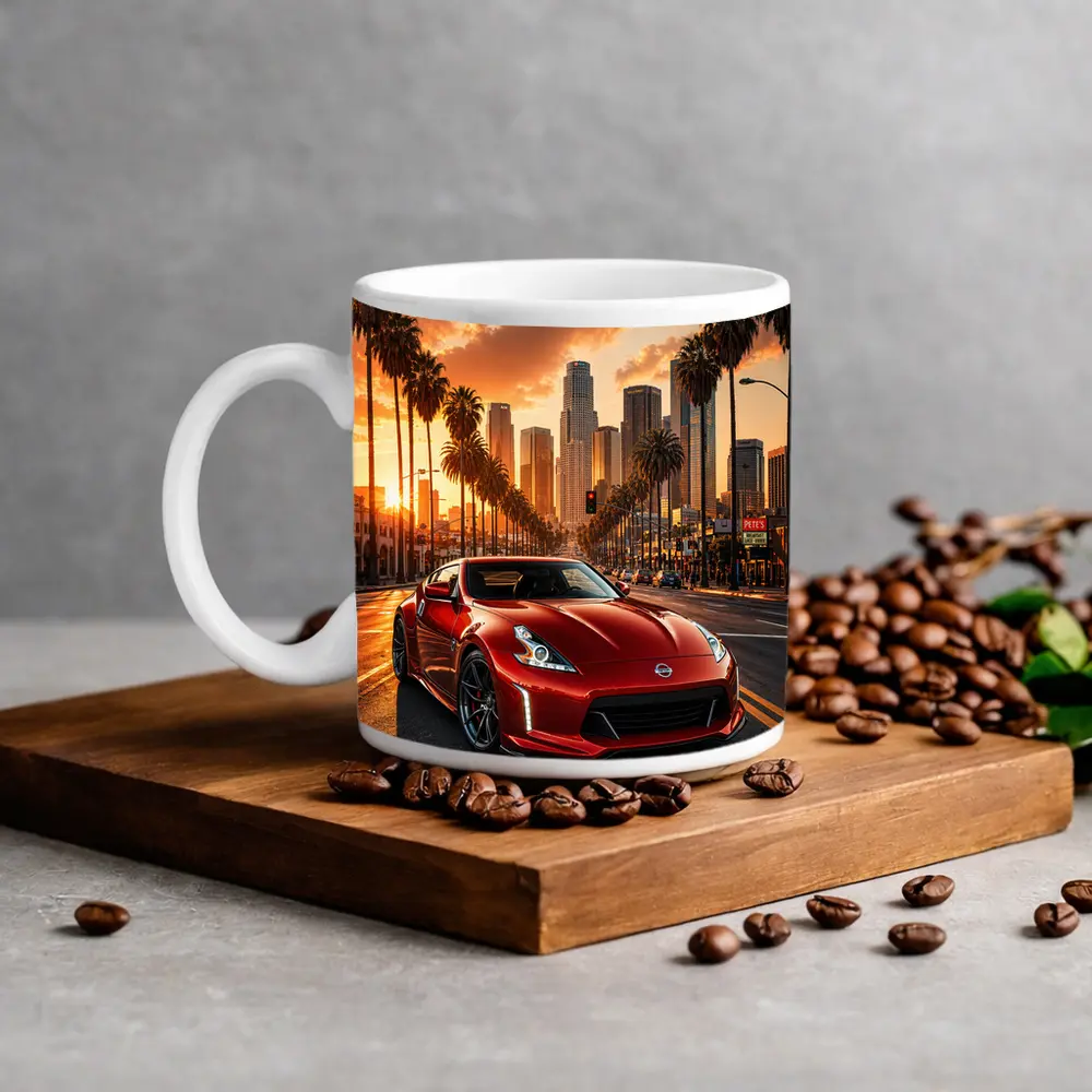 Nissan 370Z Red Los Angeles Sunset Street – Mugs