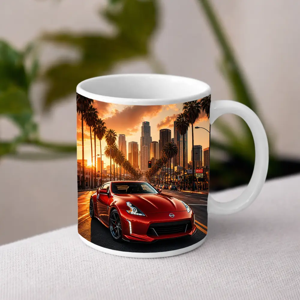 Nissan 370Z Red Los Angeles Sunset Street – Mugs