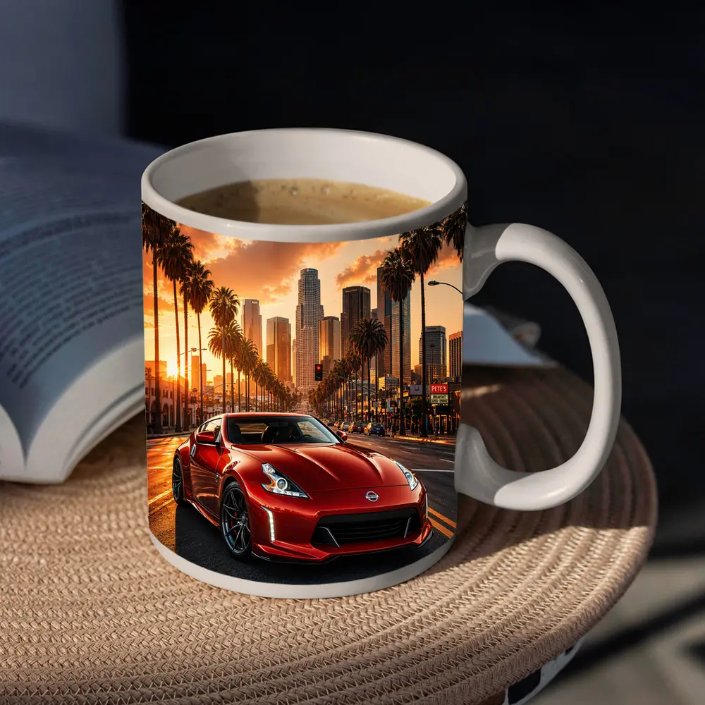 Nissan 370Z Red Los Angeles Sunset Street – Mugs