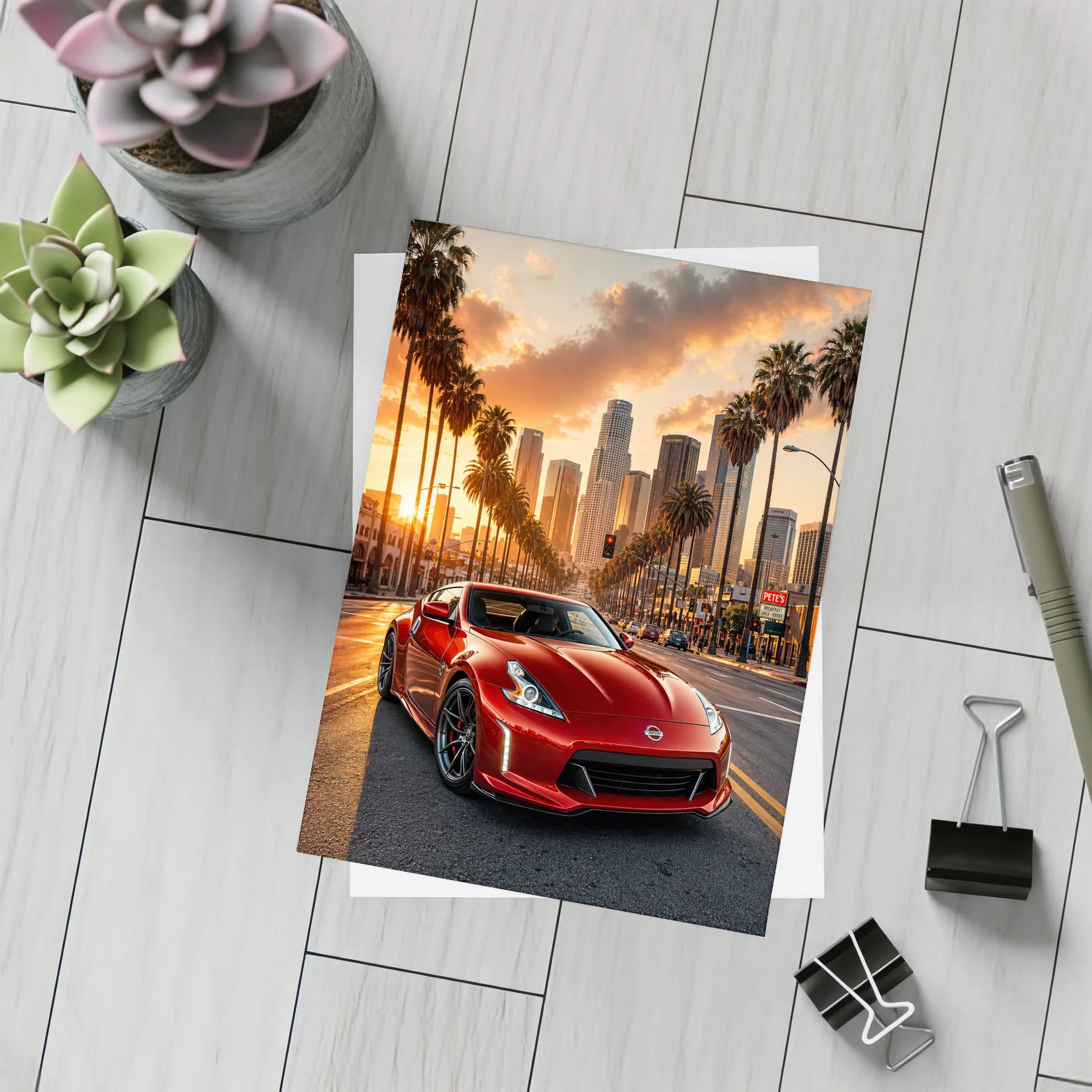 Nissan 370Z Red Los Angeles Sunset Street – Postcards