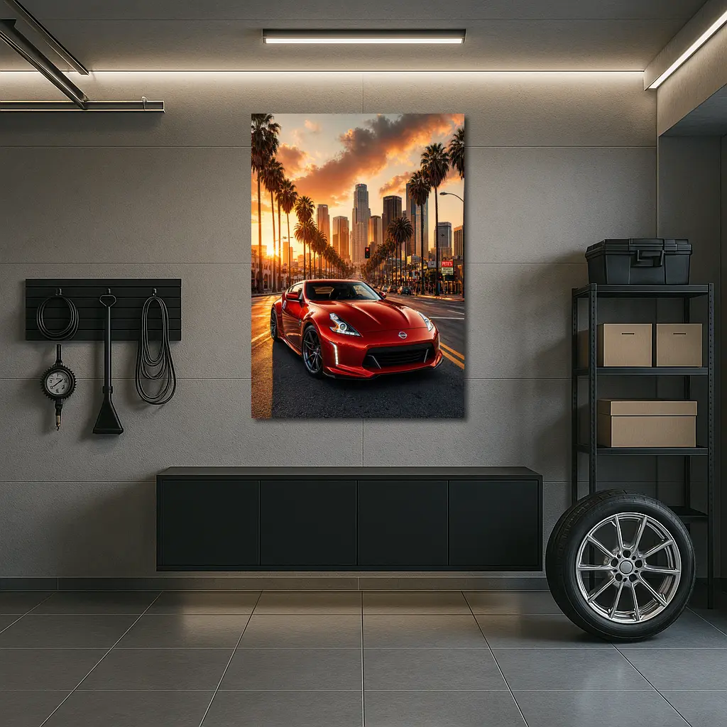 Nissan 370Z Red Los Angeles Sunset Street – Wall Art