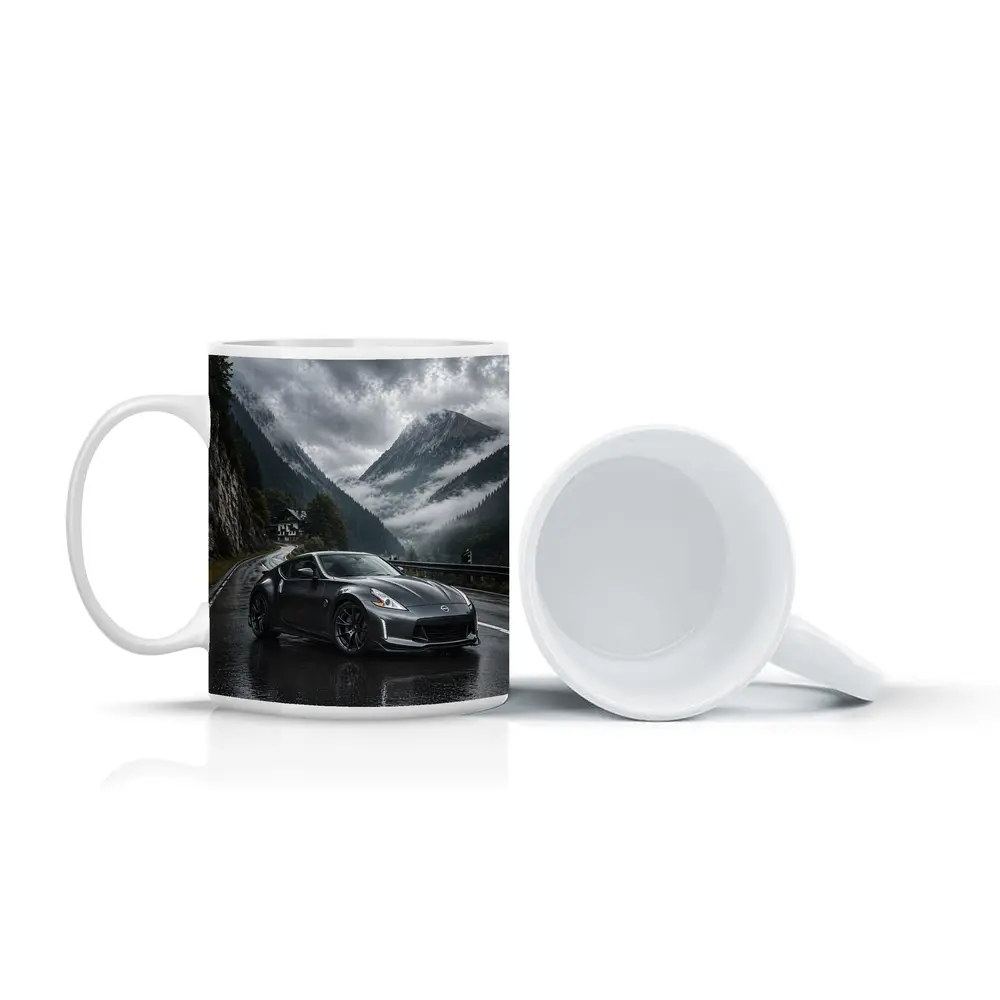 Nissan 370Z on Rainy Mountain Road – Mugs