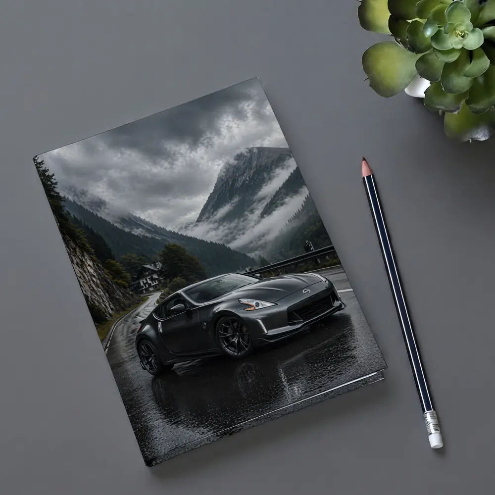 Nissan 370Z on Rainy Mountain Road – Notebooks
