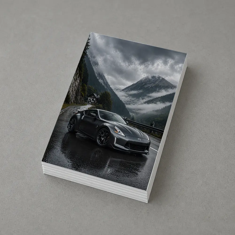 Nissan 370Z on Rainy Mountain Road – Postcards