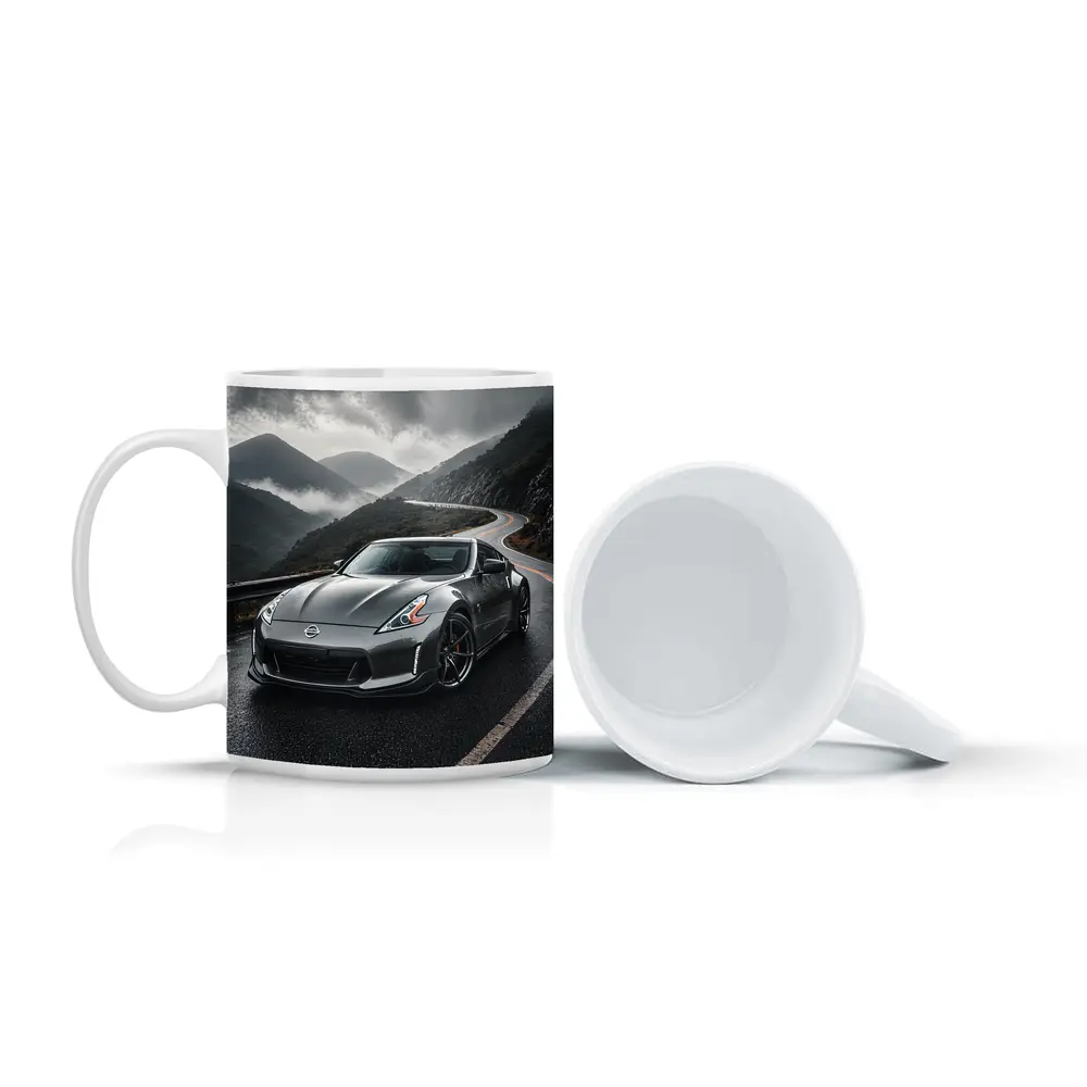 Nissan 370Z on Rainy Mountain Road – Mugs