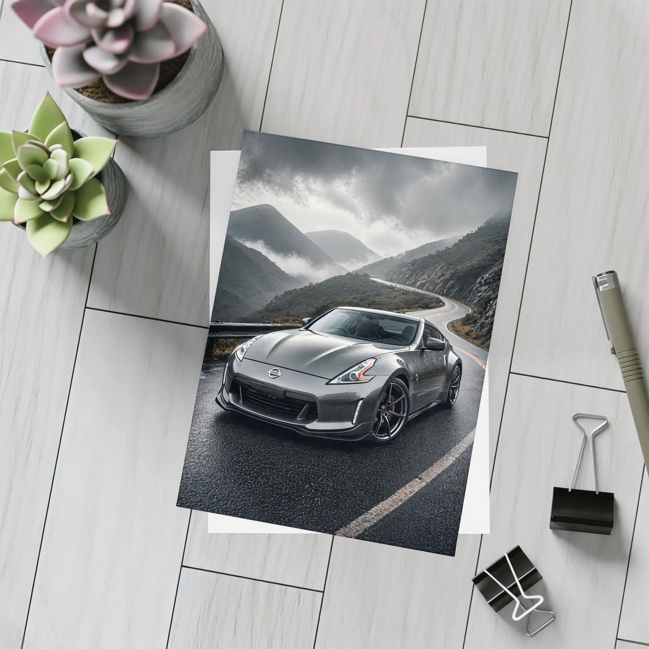 Nissan 370Z on Rainy Mountain Road – Postcards