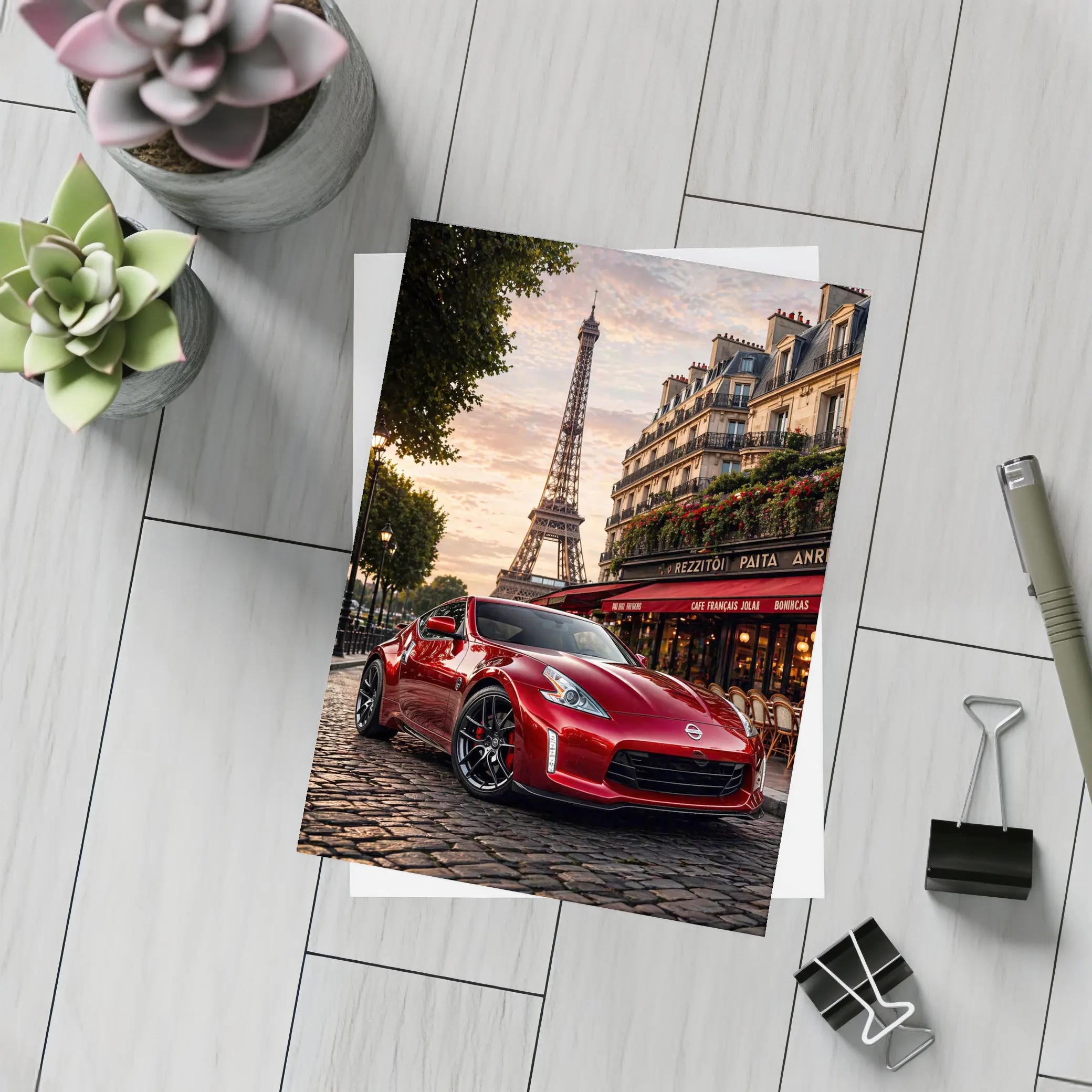 Nissan 370Z Red Sports Car Paris – Postcards