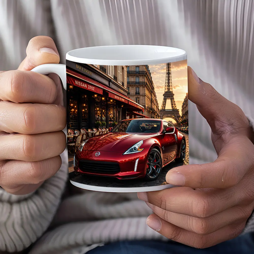 Nissan 370Z Red Sports Car Paris Streets – Mugs