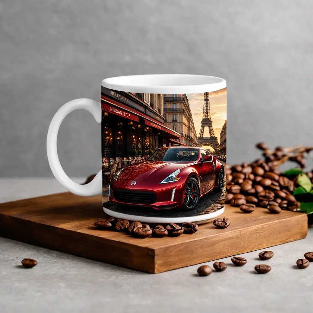 Nissan 370Z Red Sports Car Paris Streets – Mugs