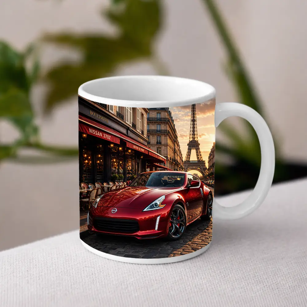 Nissan 370Z Red Sports Car Paris Streets – Mugs