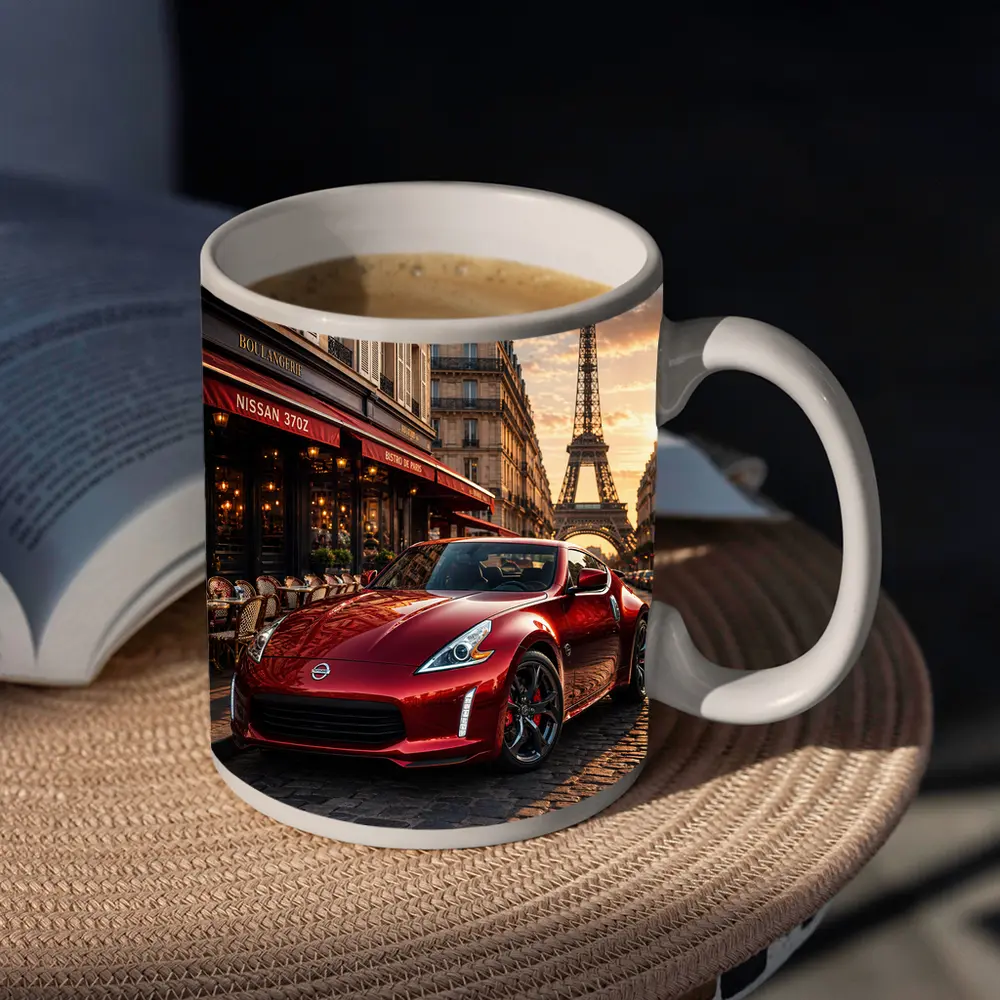 Nissan 370Z Red Sports Car Paris Streets – Mugs