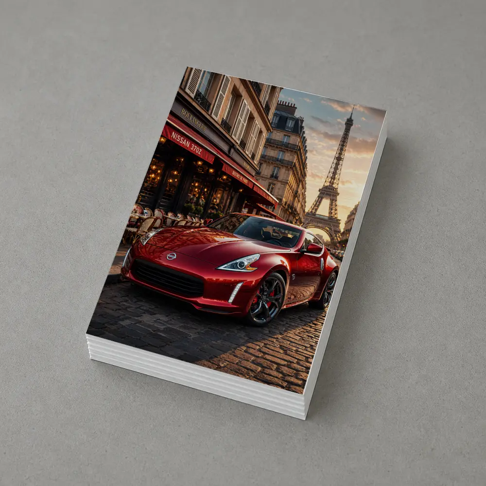 Nissan 370Z Red Sports Car Paris Streets – Postcards