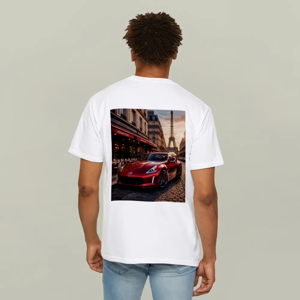 Nissan 370Z Red Sports Car Paris Streets – T-Shirts