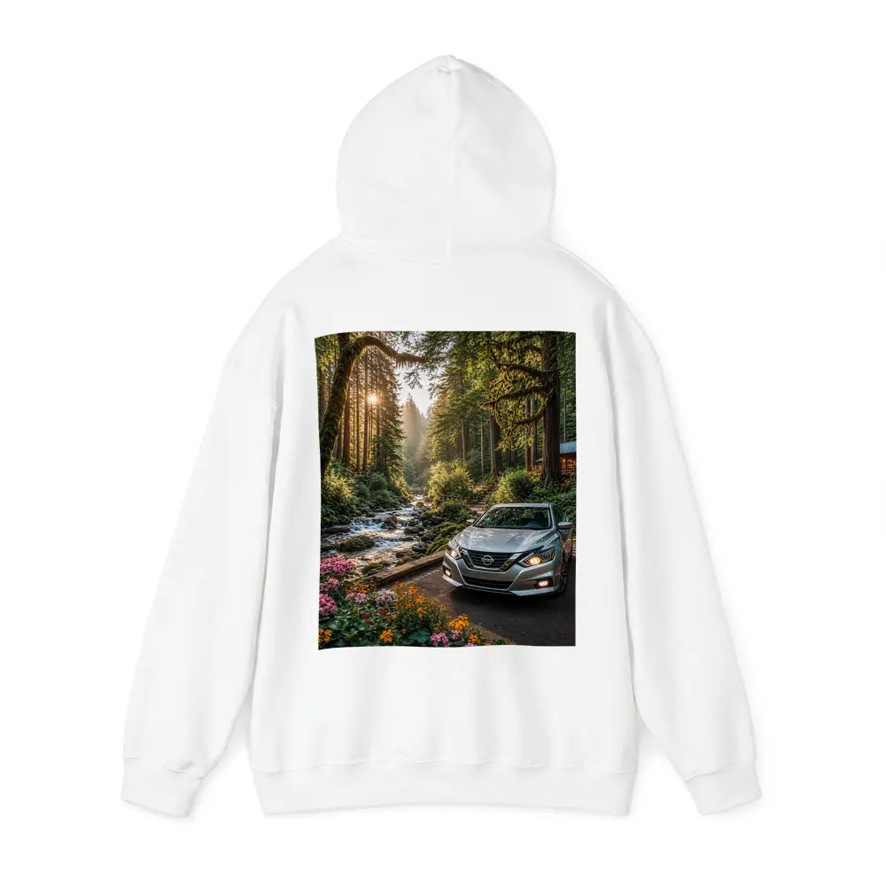 Nissan Altima Parked in Sunlit Forest – Hoodies