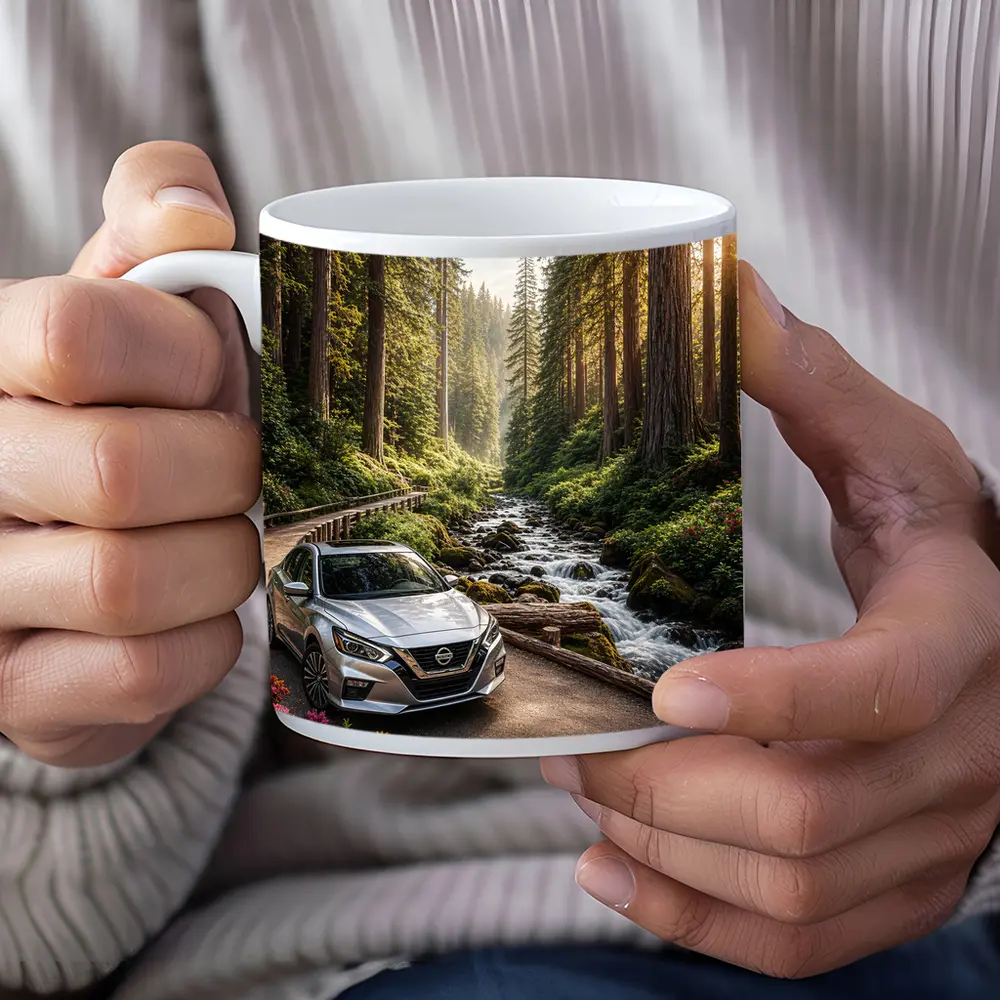 Nissan Altima Silver Car Forest Stream – Mugs