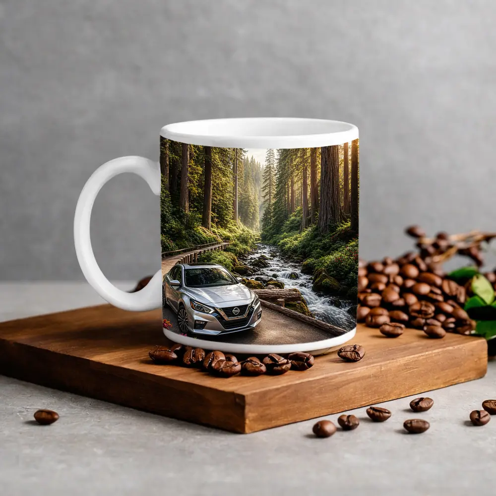 Nissan Altima Silver Car Forest Stream – Mugs
