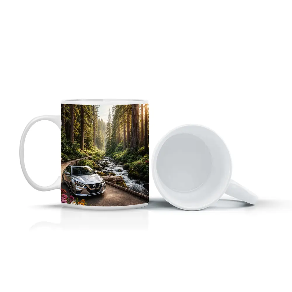 Nissan Altima Silver Car Forest Stream – Mugs
