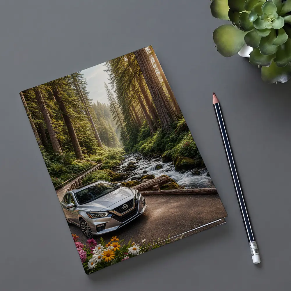 Nissan Altima Silver Car Forest Stream – Notebooks