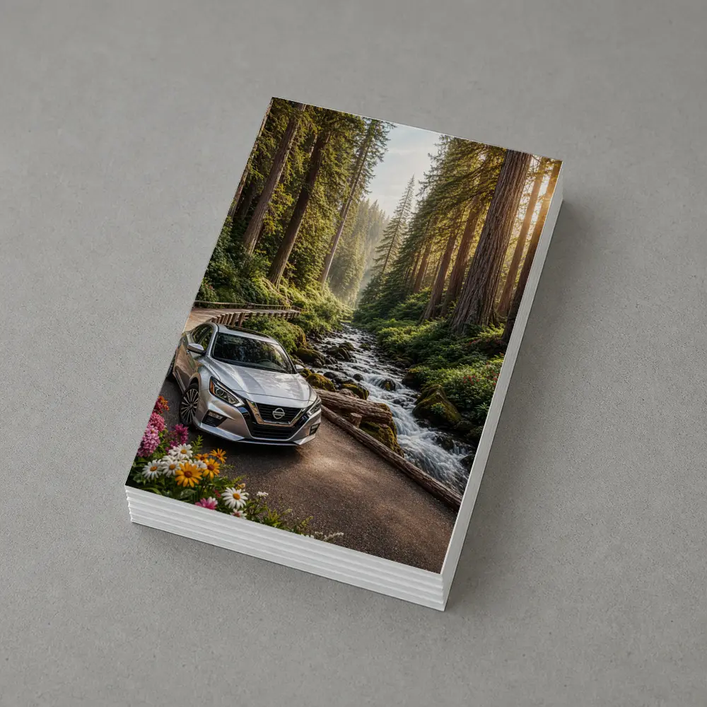 Nissan Altima Silver Car Forest Stream – Postcards