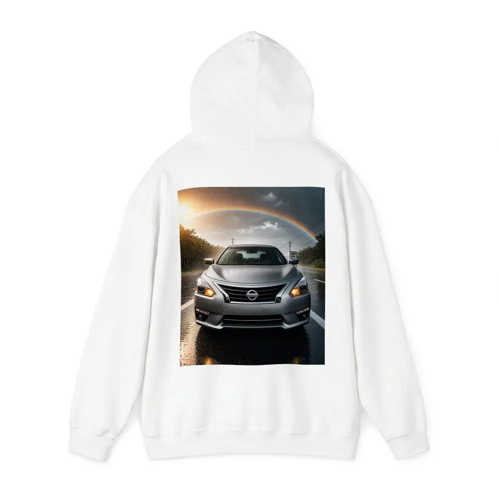 Nissan Altima Silver Sedan Rainy Road Rainbow – Hoodies