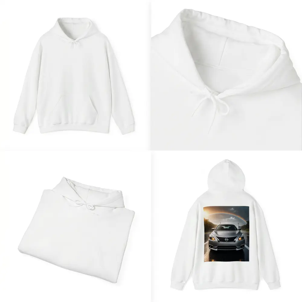 Nissan Altima Silver Sedan Rainy Road Rainbow – Hoodies
