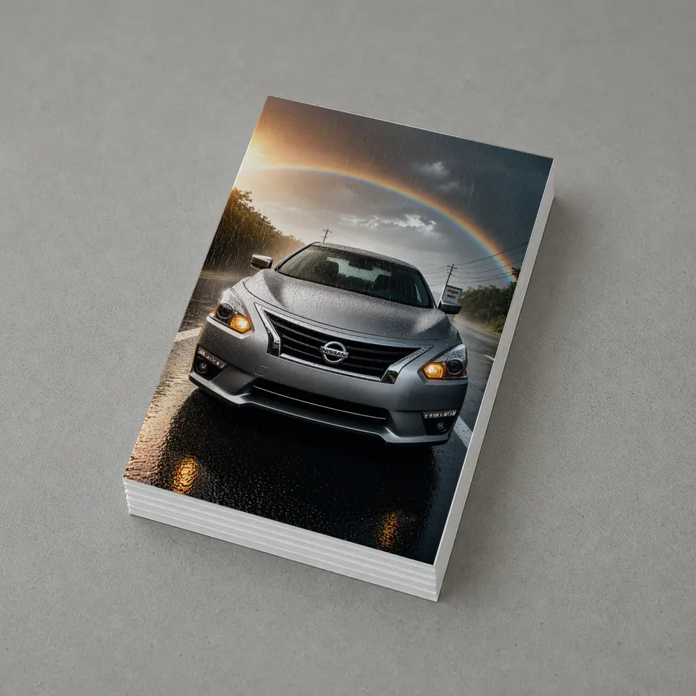 Nissan Altima Silver Sedan Rainy Road Rainbow – Postcards