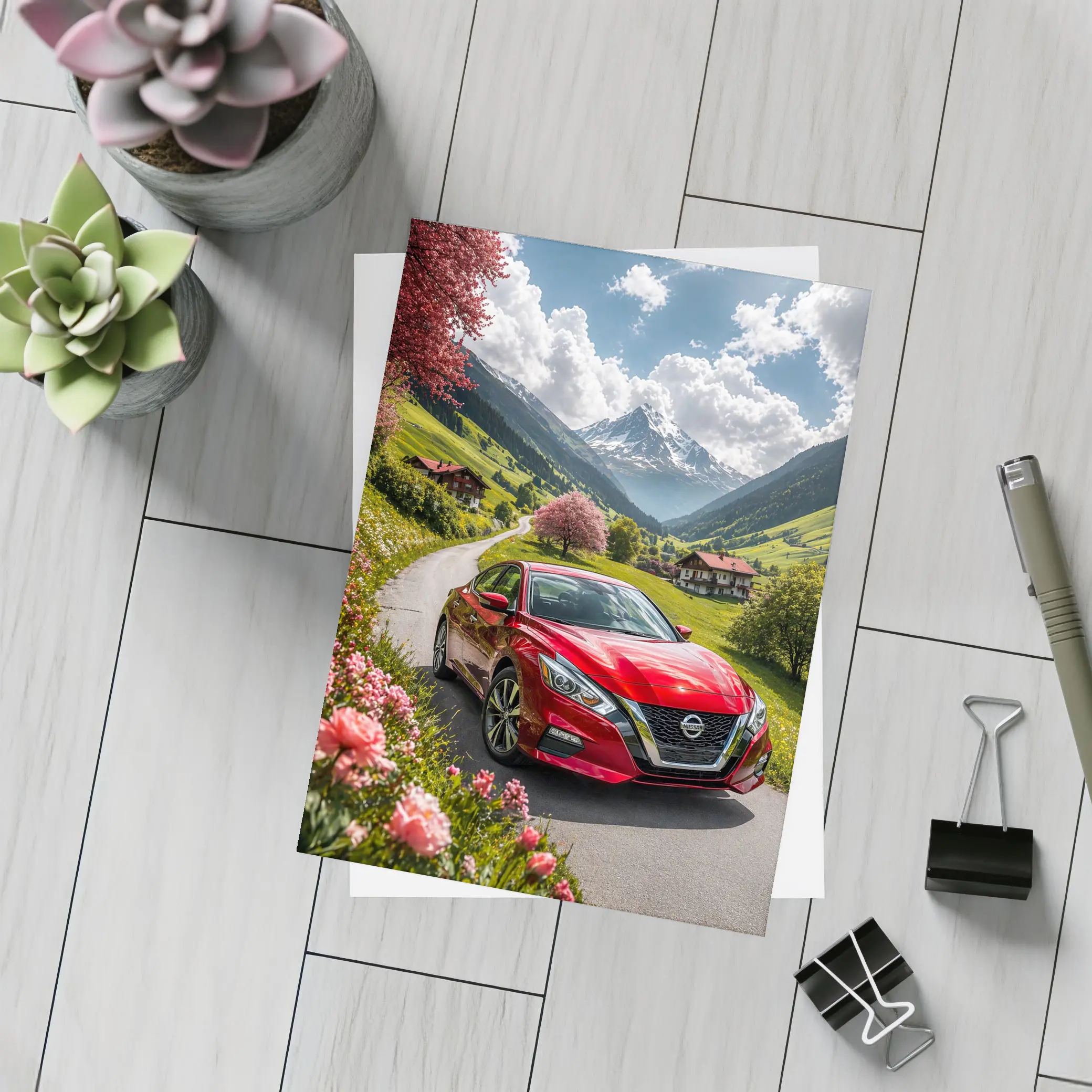 Nissan Altima Red Sedan Alpine Valley Road – Postcards