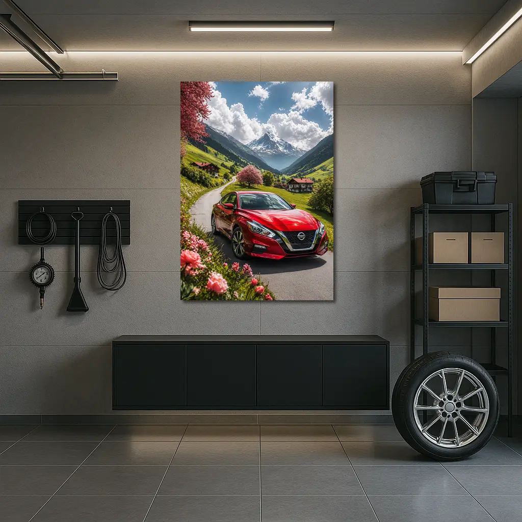 Nissan Altima Red Sedan Alpine Valley Road – Wall Art