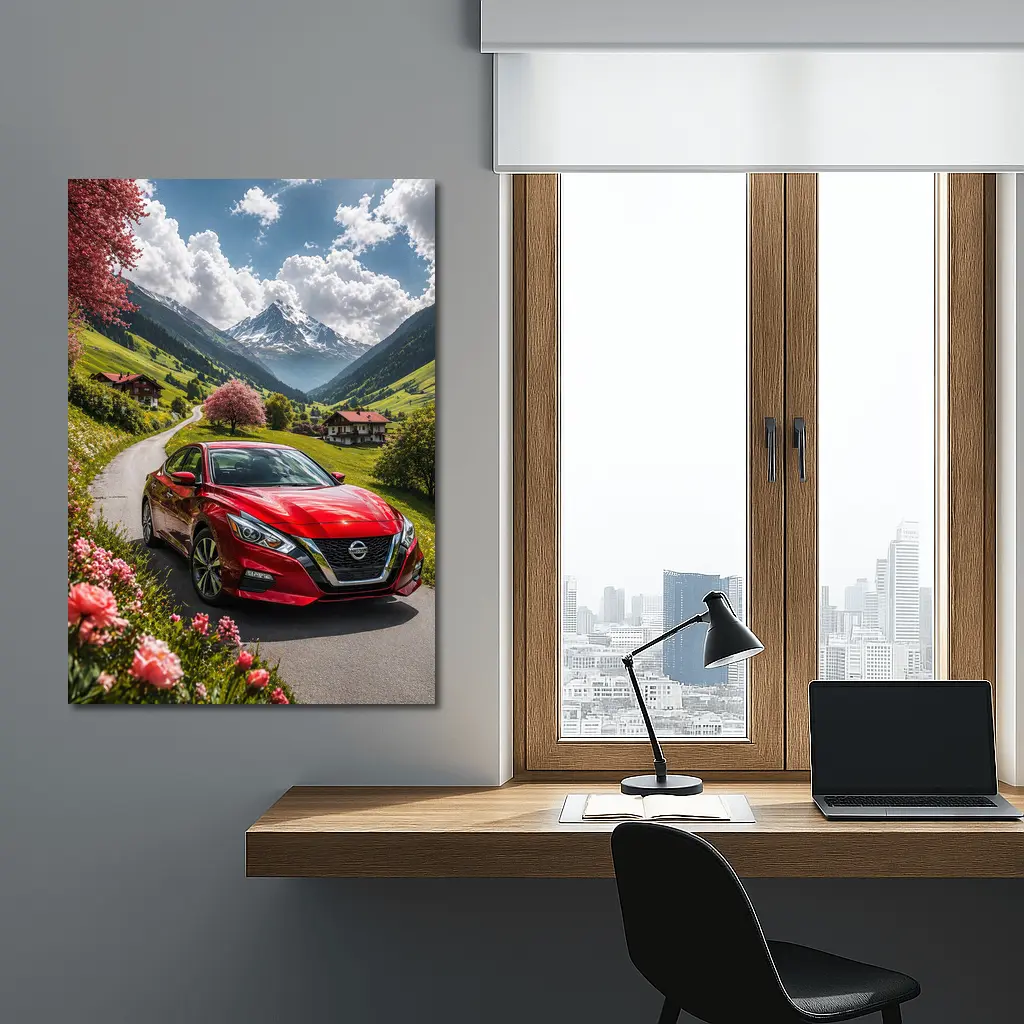 Nissan Altima Red Sedan Alpine Valley Road – Wall Art