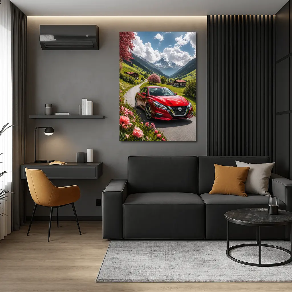 Nissan Altima Red Sedan Alpine Valley Road – Wall Art