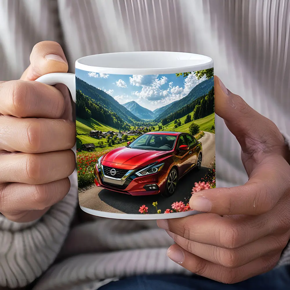 Nissan Altima Red Car Mountain Valley Road – Mugs