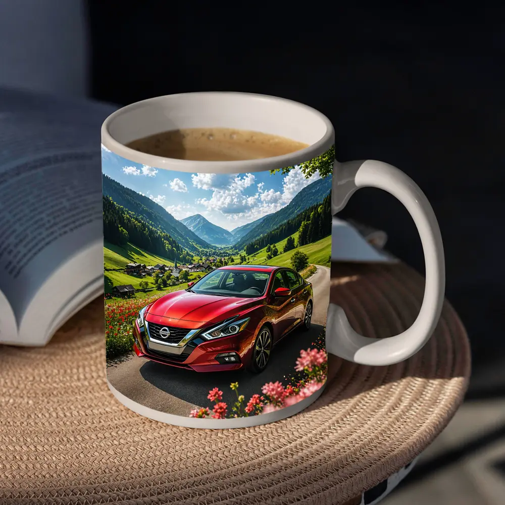 Nissan Altima Red Car Mountain Valley Road – Mugs
