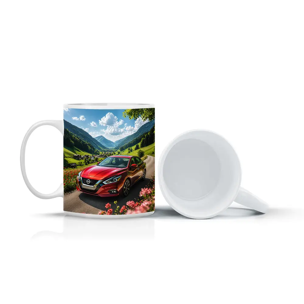 Nissan Altima Red Car Mountain Valley Road – Mugs