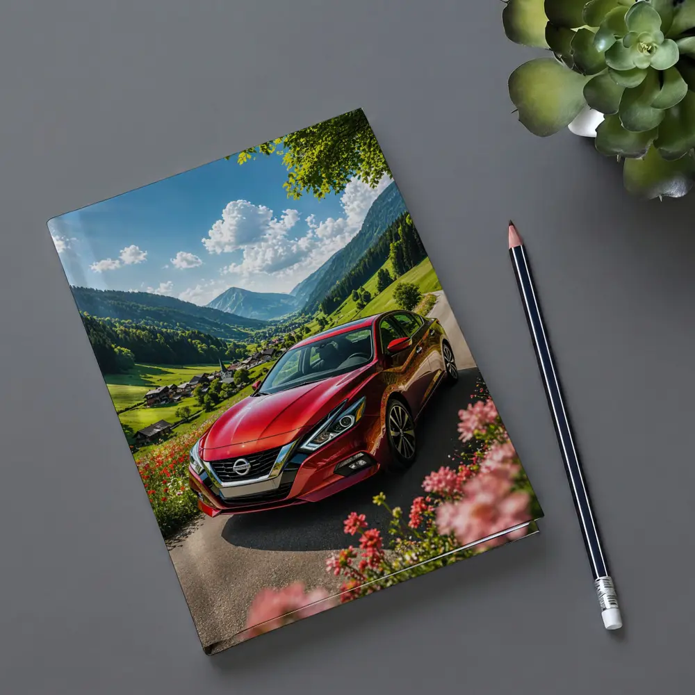 Nissan Altima Red Car Mountain Valley Road – Notebooks