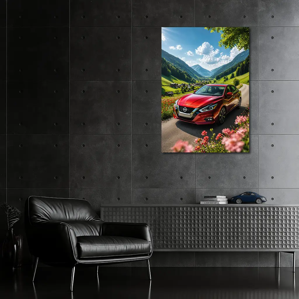 Nissan Altima Red Car Mountain Valley Road – Wall Art